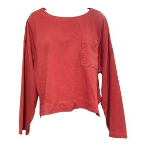 Callia Long Sleeve Crew Neck Cropped Pocket T Shirt Coral Women's Size M